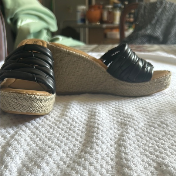 Born Black Wedge Sandals with Braided Leather NWT - Picture 4 of 5